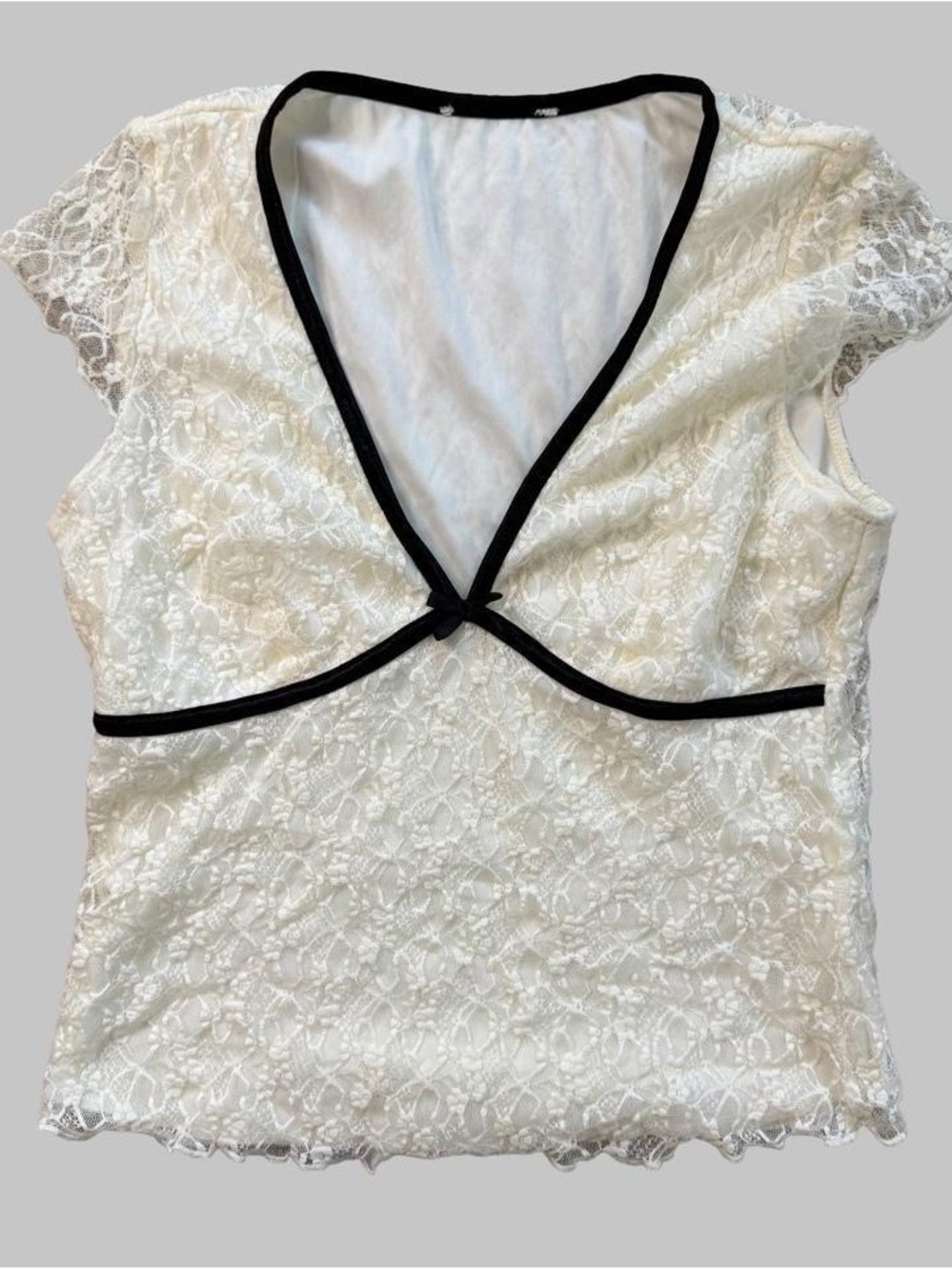 Lace V-Neck Blouse with Contrast Trim - White